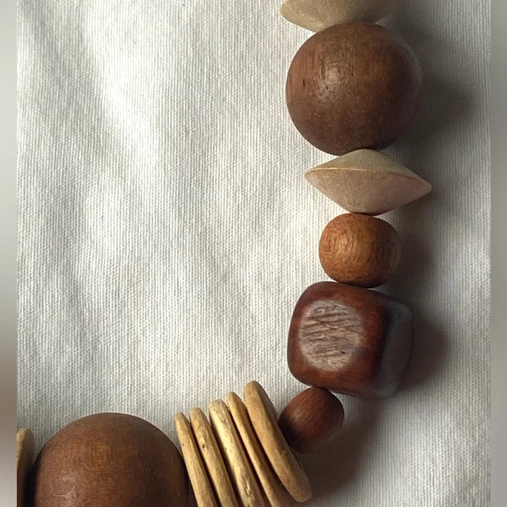 Statement Chunky Wood And Coconut Shell Bead Necklace Bohemian Tribal Brown